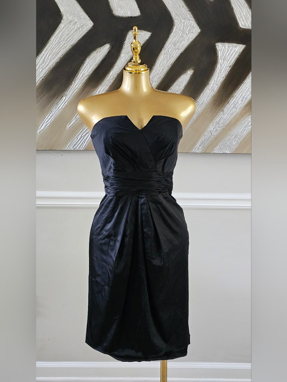 White House Black Market Black Satin Strapless Cocktail Dress Size 8